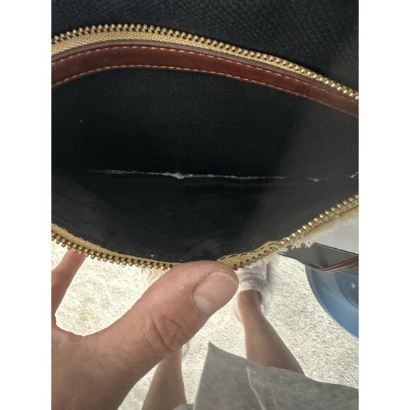 Tommy Bahama Black Linen Crossbody Bag Beige Outer Pocket Shoulder Bag Purse EUC - Picture 6 of 14